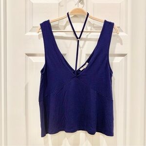 EXPRESS Cobalt Blue Strappy Choker Harness Deep-V Plunge Neck Knit Tank Top